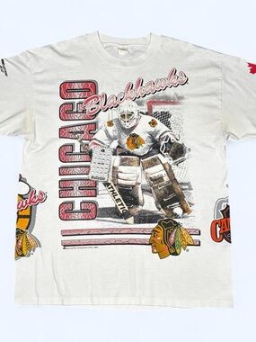 1991 Chicago Blackhawks AOP All Over Print Goalie T Shirt Bulletin Athletic NHL